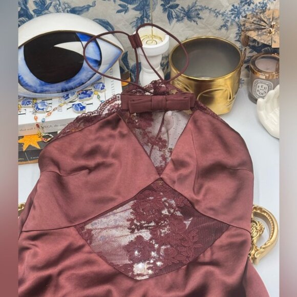 🆕 SELF PORTRAIT 🧿 NWOT Brown Satin Maxi Dress, Sz UK 10 / US 6 - Picture 12 of 16